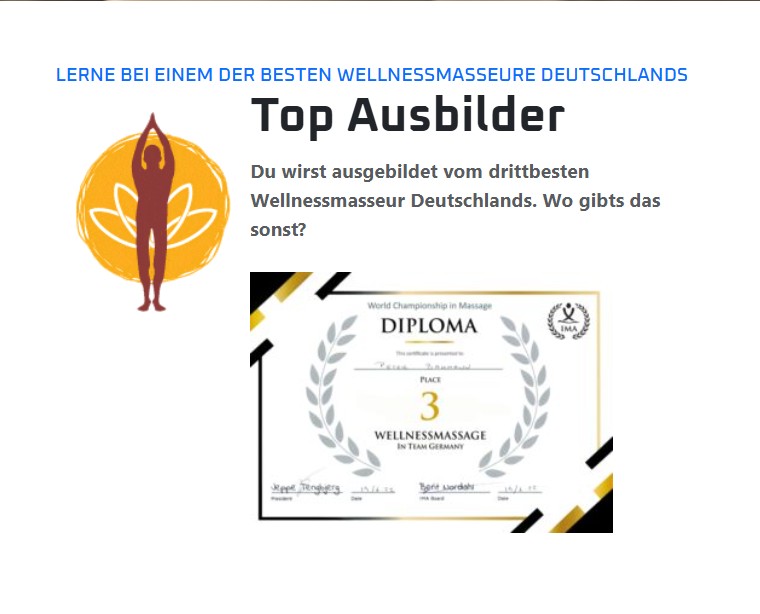 Diplom: Platz 3 – Wellnessmassage Massage-WM